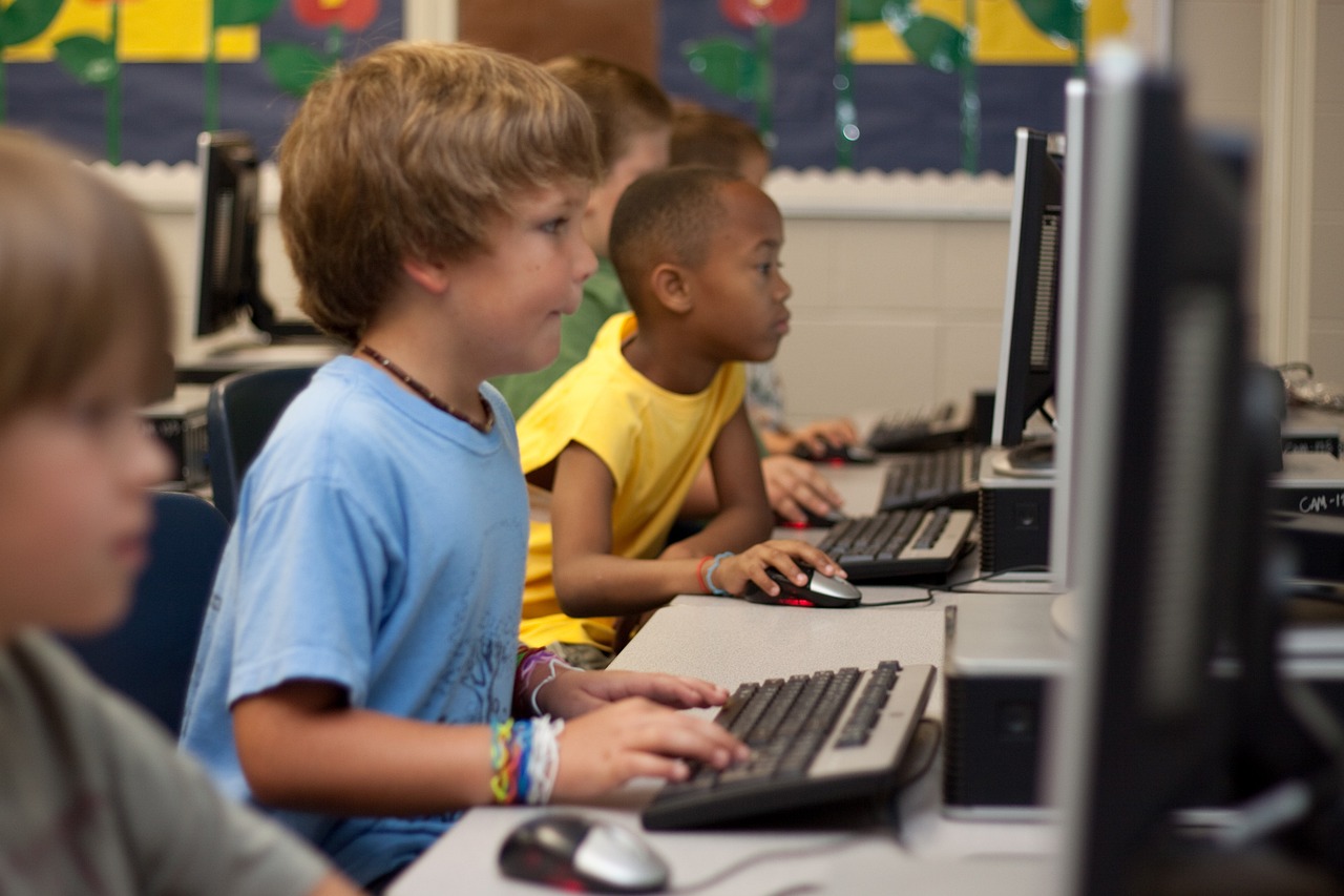 Children on computers at school